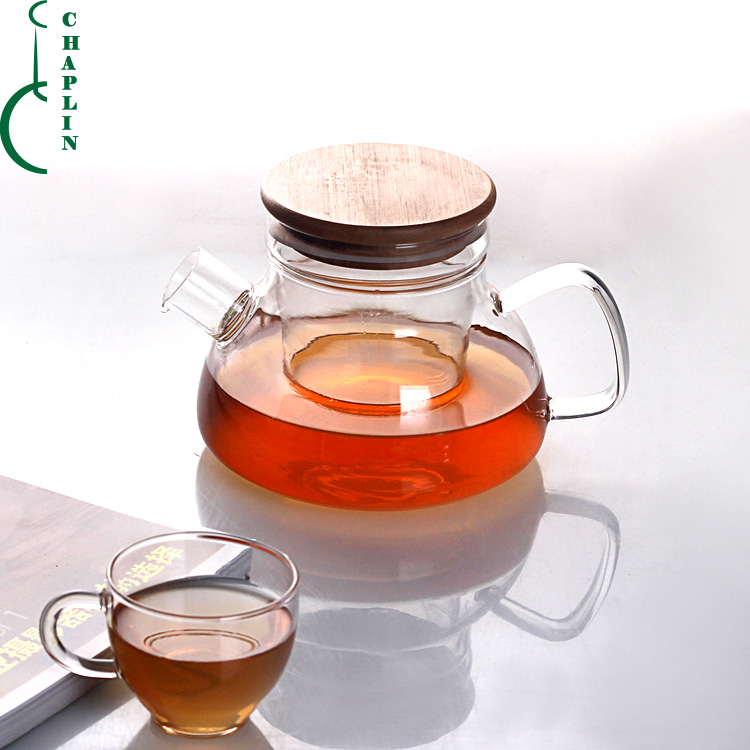 New Design Wholesale Heat Resistant Glass Teapot with filter bamboo cover