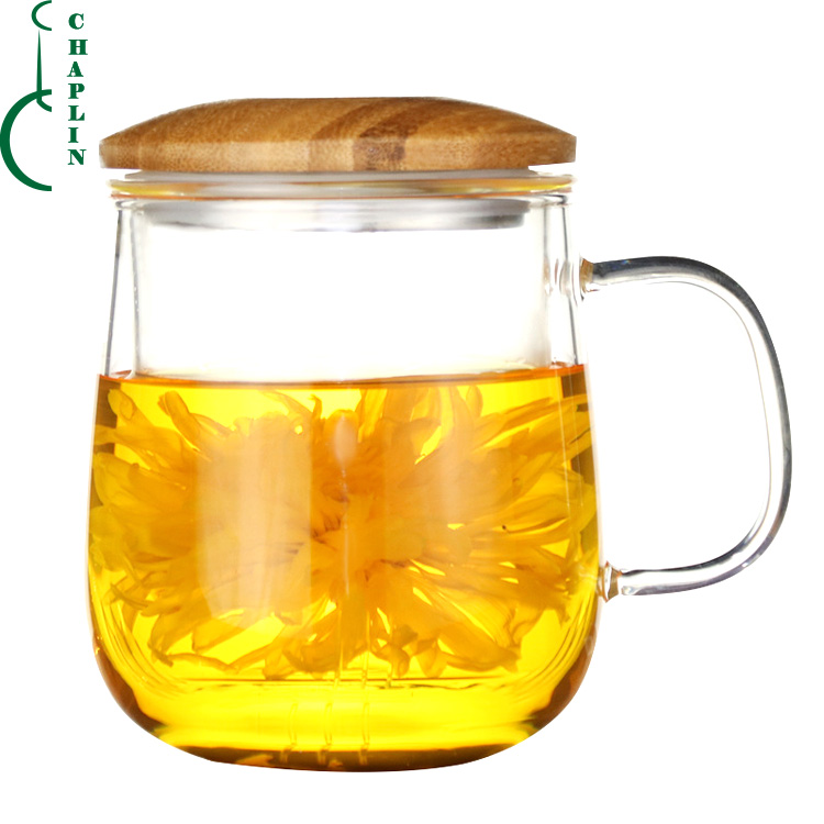 ECO elegant tea cup with bamboo lid and removable glass strainer