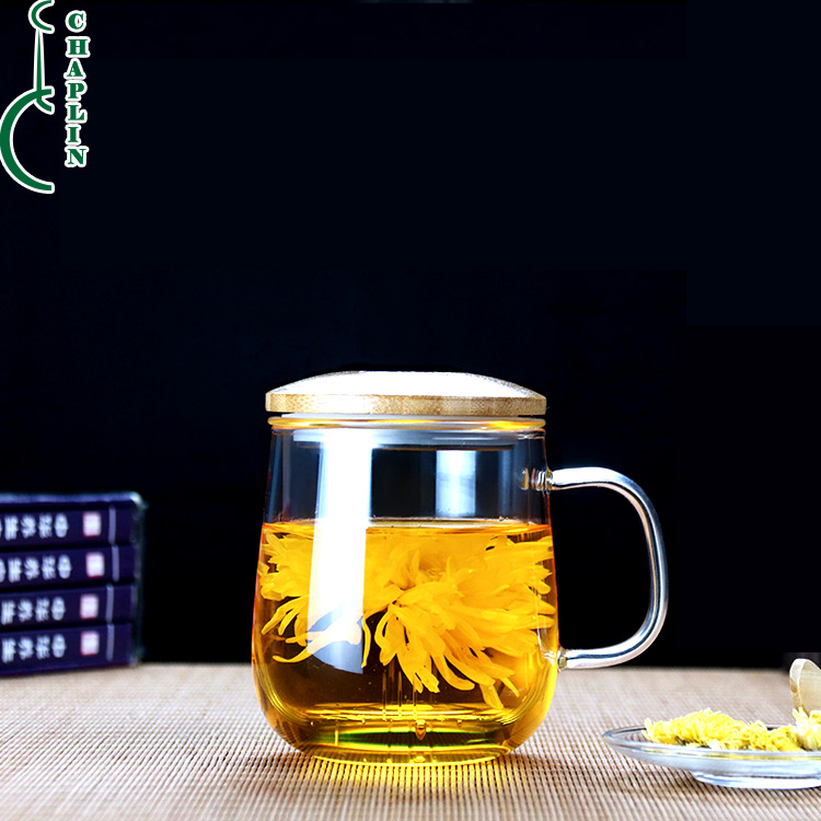ECO elegant tea cup with bamboo lid and removable glass strainer
