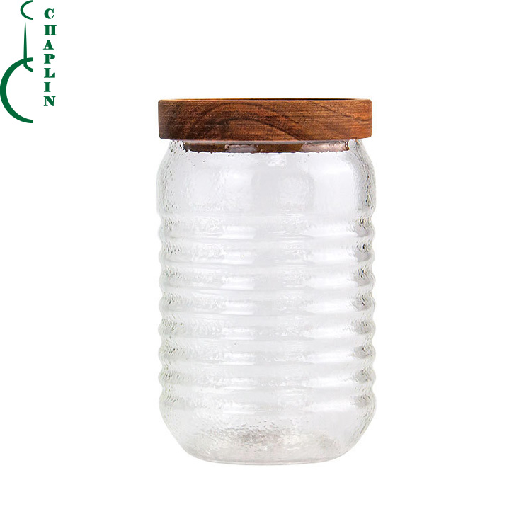Glass Airtight Storage Jar With Wooden Cover Food Grade China hebei