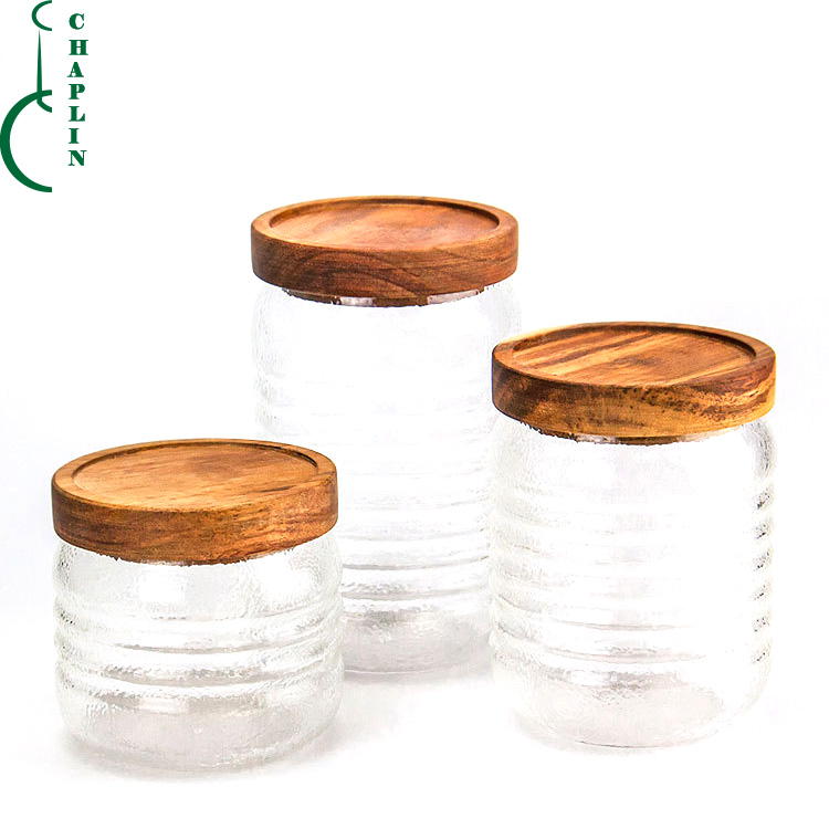 Glass Airtight Storage Jar With Wooden Cover Food Grade China hebei