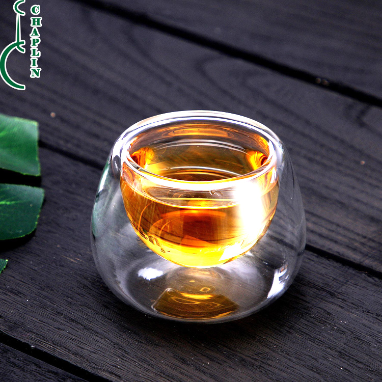 50ml beer belly double wall glass teacup for tea, small clear tea mug