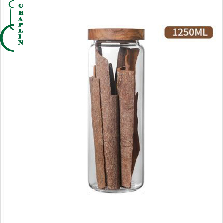 Wholesale round kitchen storage borosilicate containers glass food container with wood lid