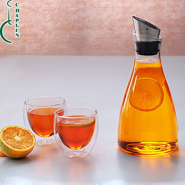 Office Use High Borosilicate Heat Resistant 1200ml Bevel Mouth Solo Glass Water Jug Set