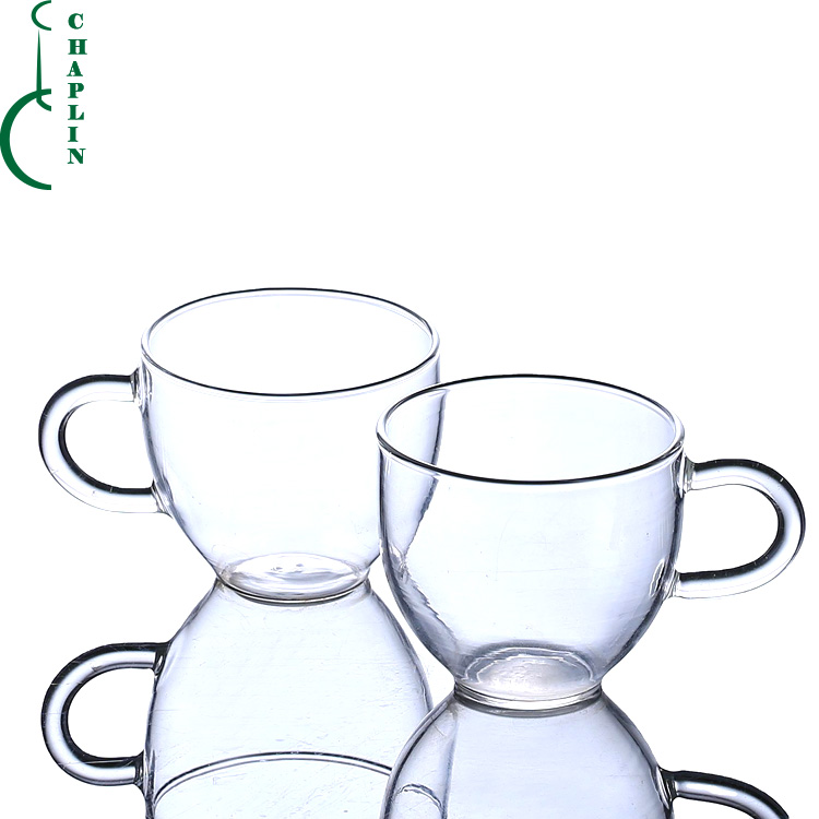 OEM 100ml 3.5oz small clear glass tea cup with handle coffee cup