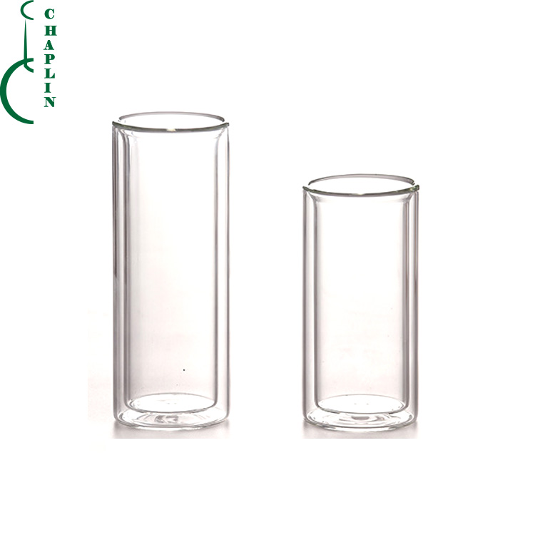 High quality custom LOGO high borosilicate straight glass double cup