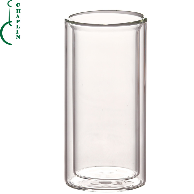 High quality custom LOGO high borosilicate straight glass double cup