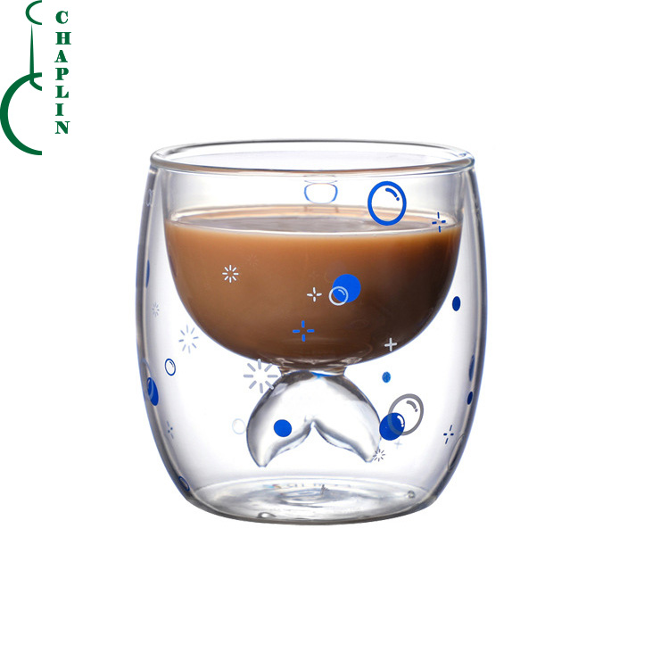 Lovely fish tal double cup heat-resistant cup gift custom logo double wall cup