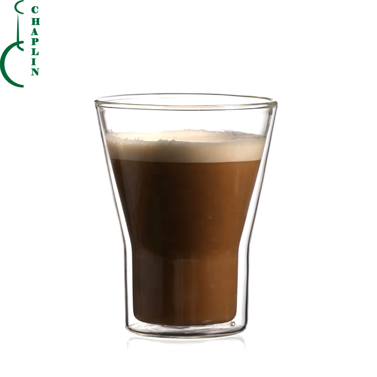 Custom Handmade Clear Double Wall Glass Coffee Mug heat resistant