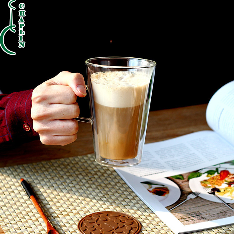 office use Insulated transparent double wall glass coffee cup with heat-resistant