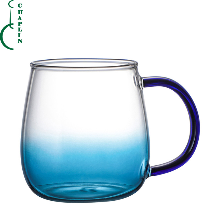 big belly eco friendly Handmade clear single wall glass cup with handle