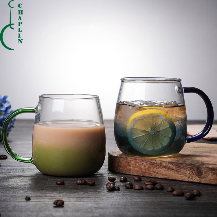 big belly eco friendly Handmade clear single wall glass cup with handle